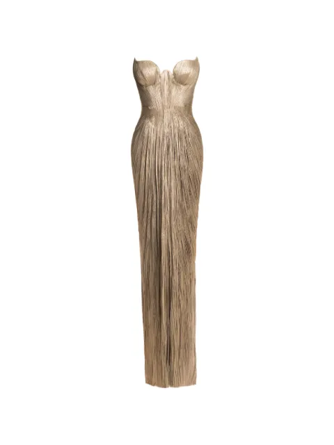 Maria Lucia Hohan Jasleen pleated strapless maxi dress Gold JASLEEN