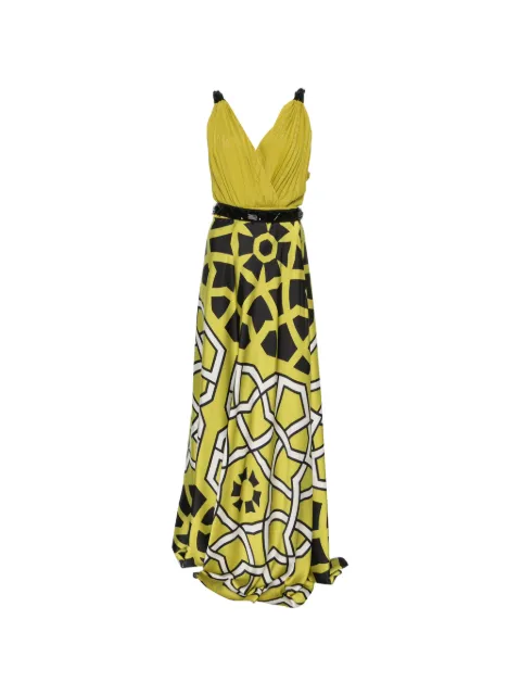 Maestri geometric-pattern bead-embellished maxi dress Green 4801