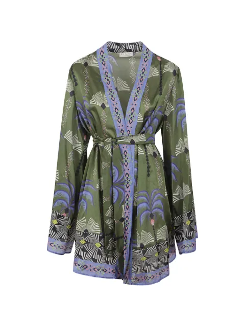Anjuna Carlotta palm-print belted kimono Green CARLOTTACSD007