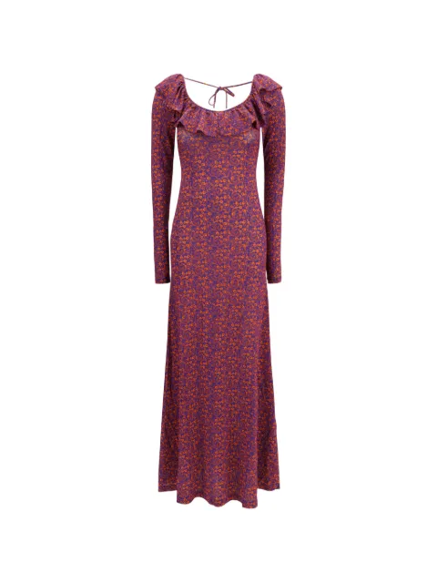 Kristina Ti floral-print ruffled-collar maxi dress Purple KAL0101TJ0048