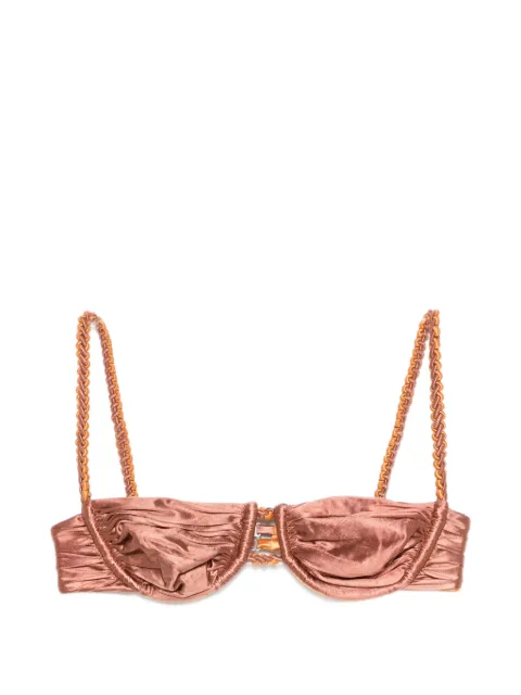Isa Boulder ruched weave bikini top Brown SS26ST37