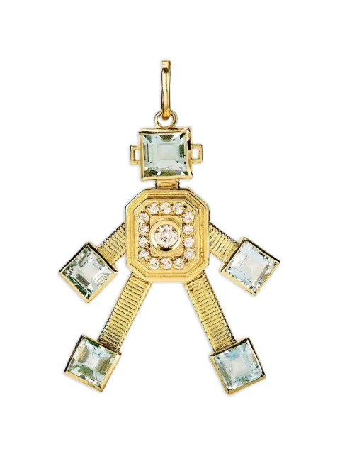 Van Robot Mini Piccolo Robot diamond and aquamarine pendant Gold PIVRAQD201