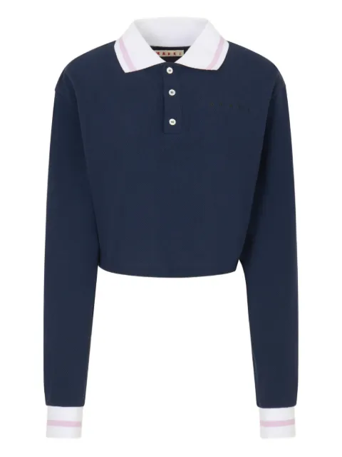 Marni long-sleeve striped-trim polo shirt Blue THJE0388LSUTC599