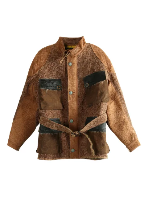 COMMUNS belted patchwork jacket Brown CSFW25V111A