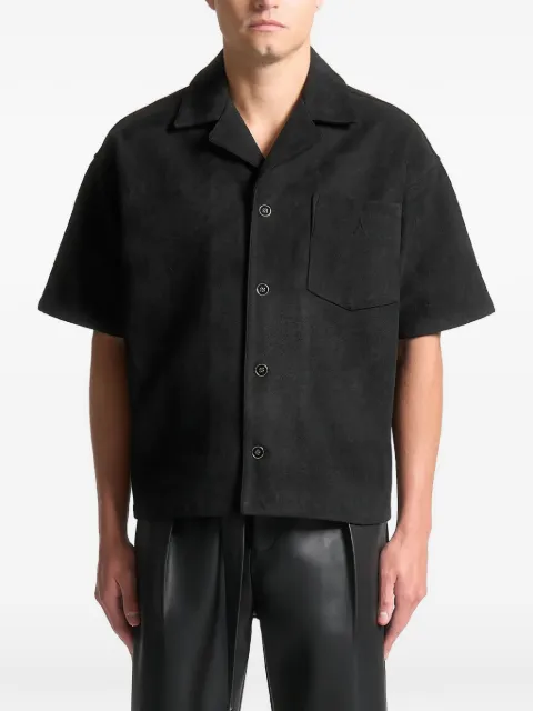 Manière De Voir Luc boxy suede shirt Black MAN3092
