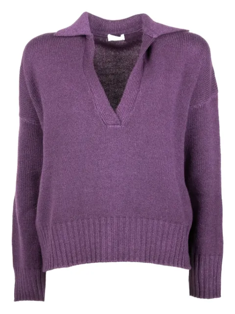 Base Milano polo-collar V-neck top Purple B2085857304