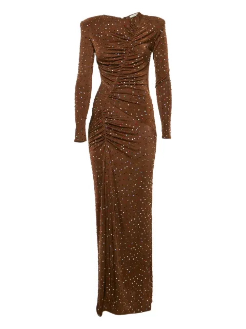 The New Arrivals Ilkyaz Ozel 2020s rhinestone ruched maxi dress Brown 1158385
