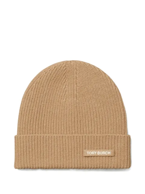 Tory Burch ribbed knit beanie hat Brown 176946