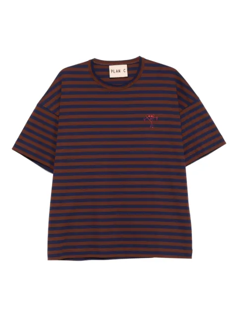 Plan C striped embroidered-detail T-shirt Brown THUJG02SI8TJ029RIM06XS