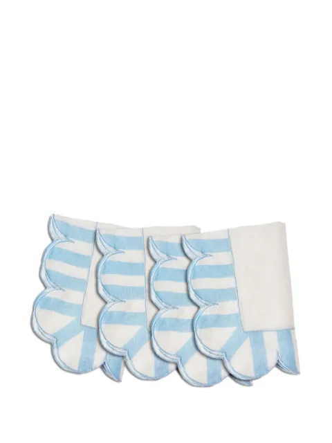 Misette scalloped-edge striped linen napkins (set of four) White MST24NAPSNB