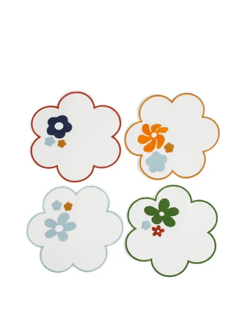Misette flower-shaped embroidered linen coasters (set of four) Neutrals MST22CNAPFG