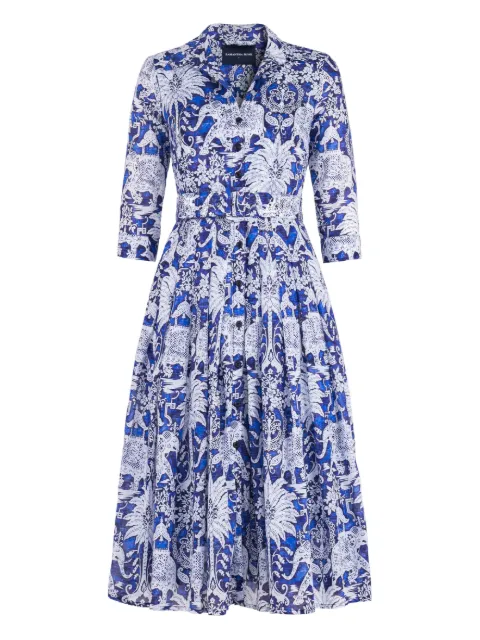 Samantha Sung Audrey elephant-print pleated midi dress Blue ELEPHANTBANDANA