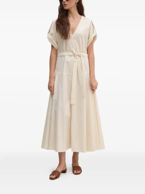 Sandro Ferrone belted V-neck midi dress Neutrals SFS31XBD