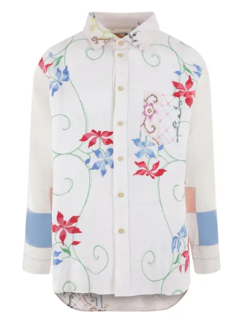 By Walid floral-embroidery linen shirt White 110202MNATURAL