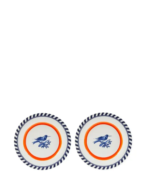 POLSPOTTEN striped bird-motif plates Orange 230400670