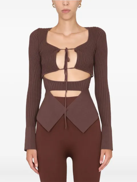 ANDREĀDAMO tie-front ribbed top Brown ADFW22TO087704770477