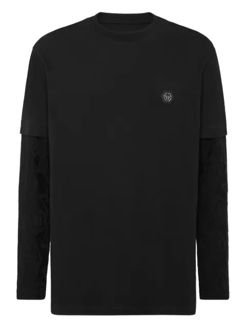 Philipp Plein double-sleeved logo-patch T-shirt Black AAECMTK8674PJY002N