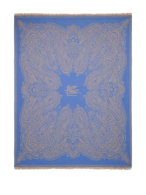 ETRO HOME logo-jacquard wool throw blanket (180cm x 140cm) Blue UKCA0004AL289