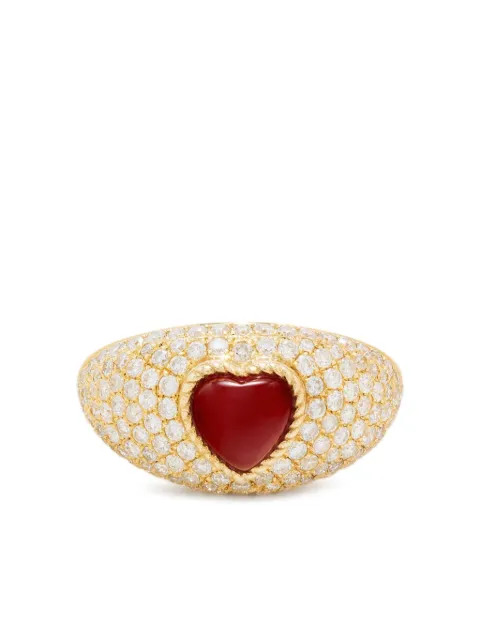 Yvonne Léon 9K yellow gold Mini Bague Dôme Coeur diamond and agate ring Gold MINIBGDOMECOEURDIAOJ