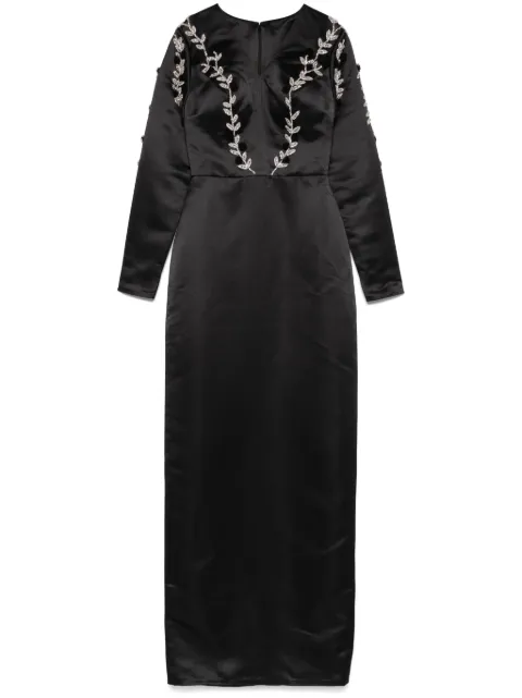 AAVVA embroidered-detail satin gown Black AV1360BLACK