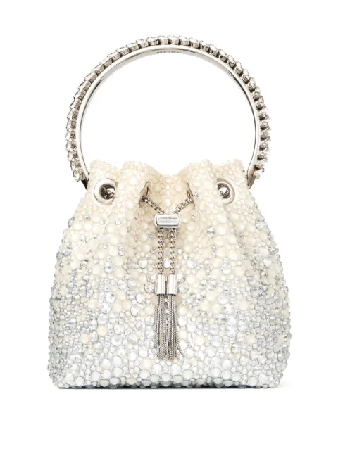 Jimmy Choo Bon Bon crystal-embellished bucket bag Neutrals BONBONXDR