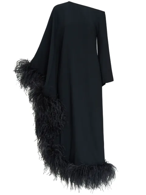 Taller Marmo Ubud Extravaganza feather-trim maxi dress Black TMPS2417133