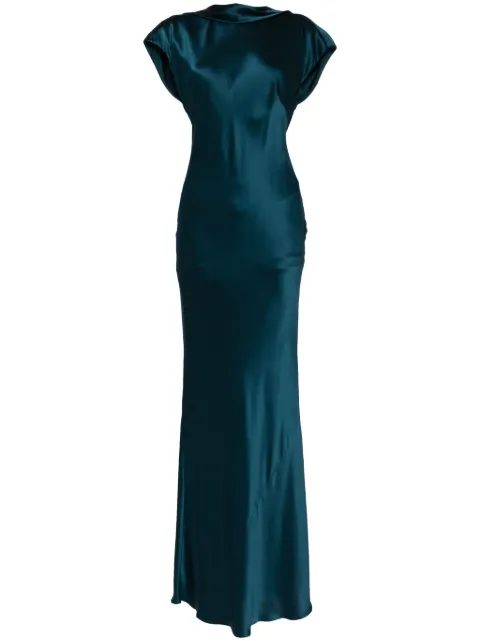 Michelle Mason backless silk gown Blue M9380B