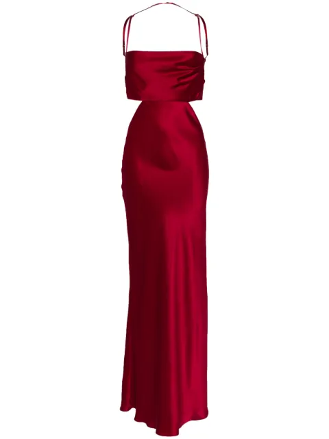 Michelle Mason plunge back silk dress Red M9374