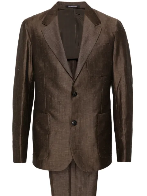 Emporio Armani single-breasted linen blend suit Brown E31V13F1550