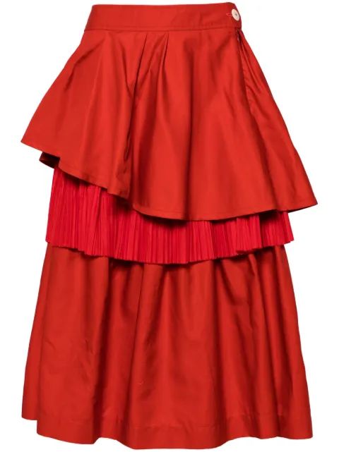 Shanshan Ruan tulle-overlay ruffled skirt Red SK36C58