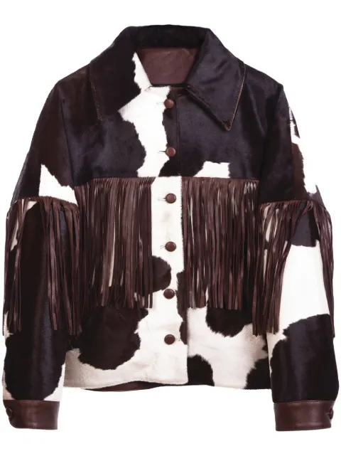 DANCASSAB Taylor cow-print fringed jacket Black DCSS20MTAYCA2FL