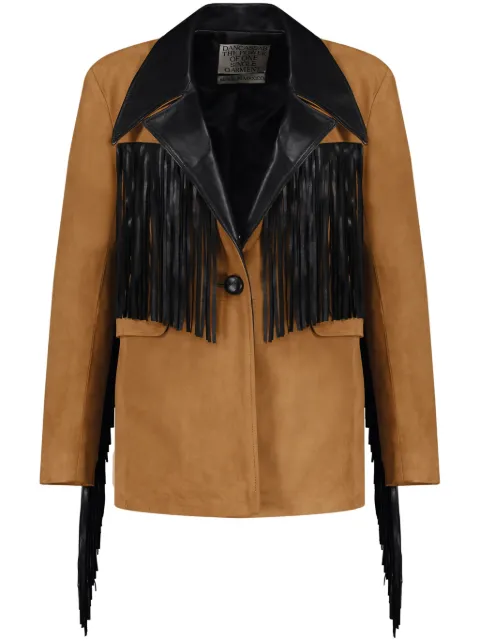DANCASSAB Patsy fringe-trim jacket Brown DCFW22MPATCCNFL