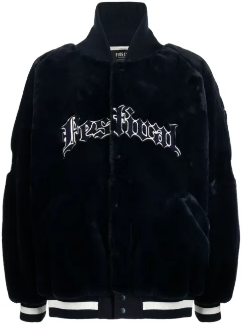FIVE CM logo-embroidered faux-fur baseball jacket Blue 5CXJKV7125W3LNYX