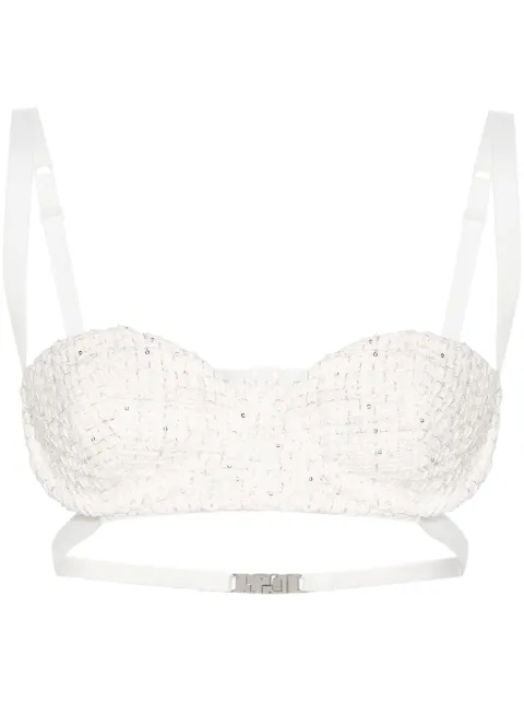 GCDS sequin-embellishment tweed bralette White A1OW2703TA2