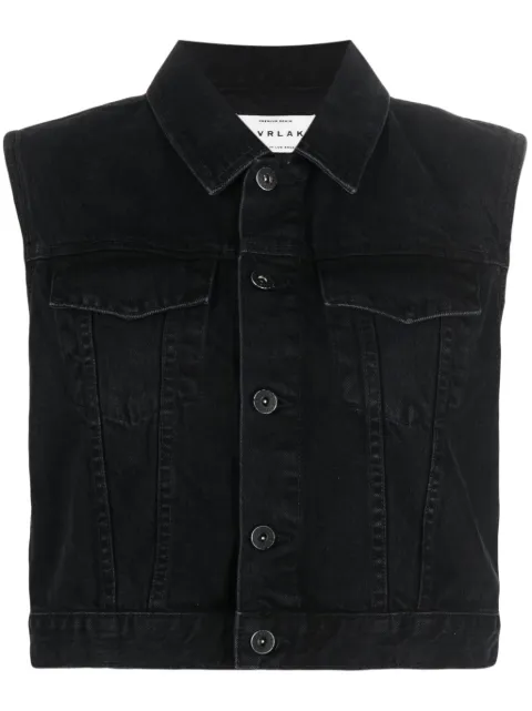 SLVRLAKE Caroline spread-collar denim vest Black CATK707CSHRI