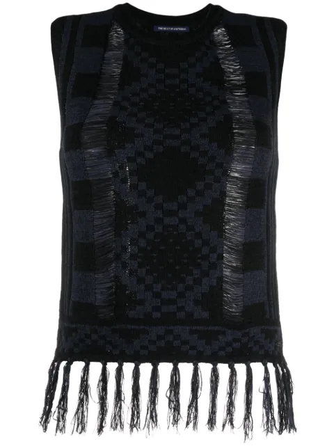 Scotch & Soda patterned-intarsia fringed vest Black 173344