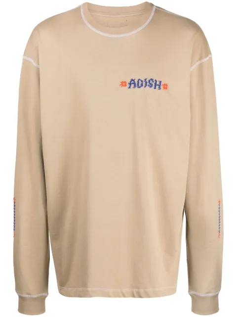 Adish Tatreez logo-embroidered cotton T-shirt Brown FW23TLIOSG003