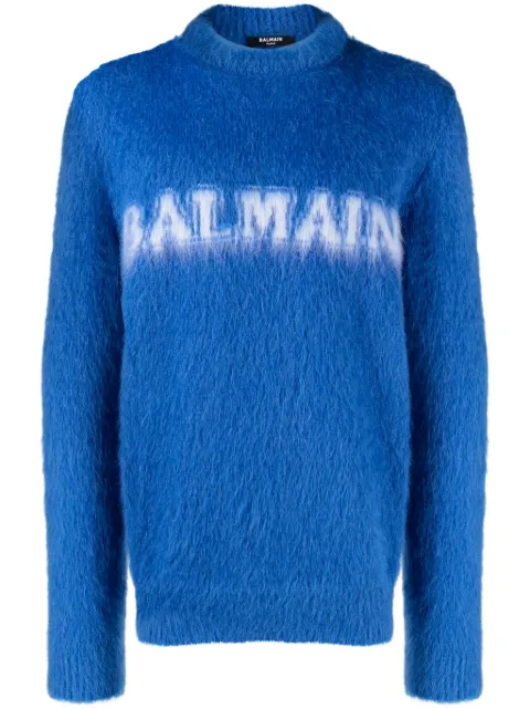 Balmain logo-print brushed-finish jumper Blue BH0KD000KF38