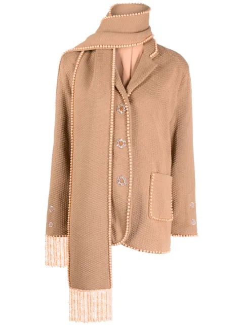 Izaak Azanei pearl-fringe single-breasted jacket Brown AW23NAT007