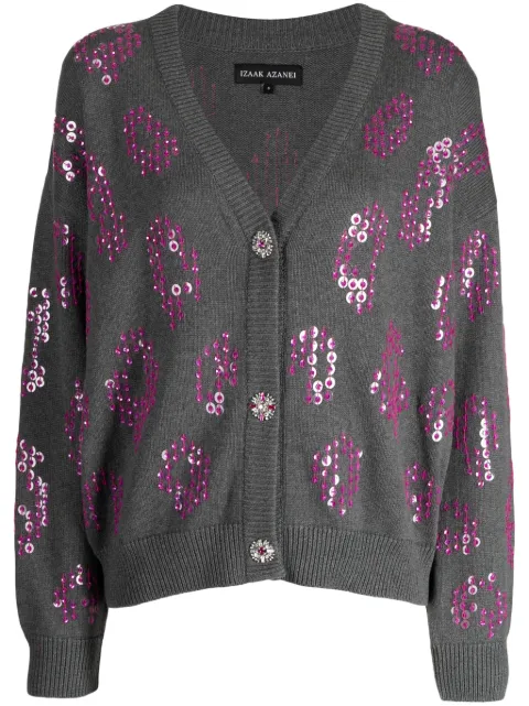 Izaak Azanei sequin-detail cotton cardigan Grey AW23NAT001