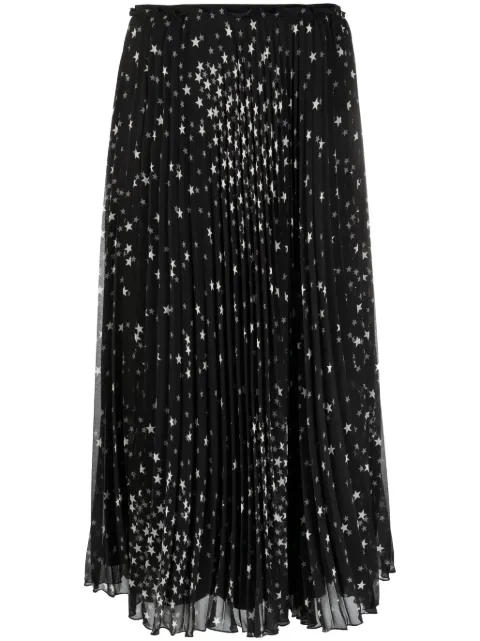 RED Valentino Cosmostar-print pleated midi skirt Black RRAJ756V0