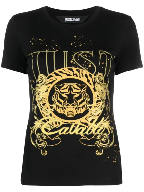 Just Cavalli Tiger Head-motif cotton T-shirt Black 75PAHF03CJ202