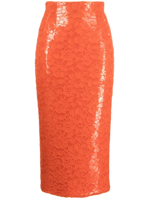 LaQuan Smith sequinned-crêpe and corded lace skirt Orange LSS23S004