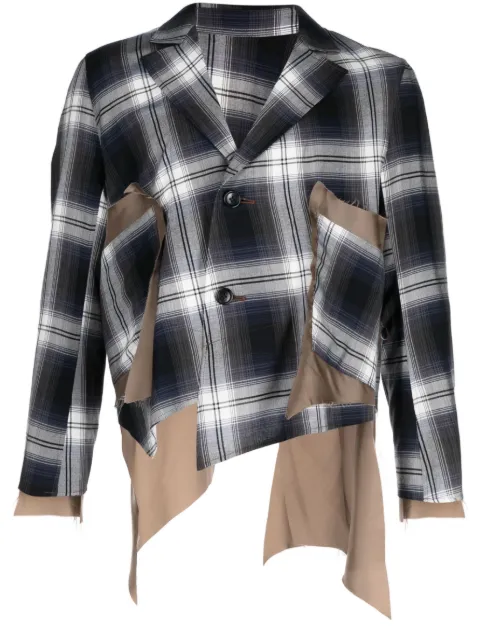 sulvam asymmetric plaid-check blazer Blue SRJ08500