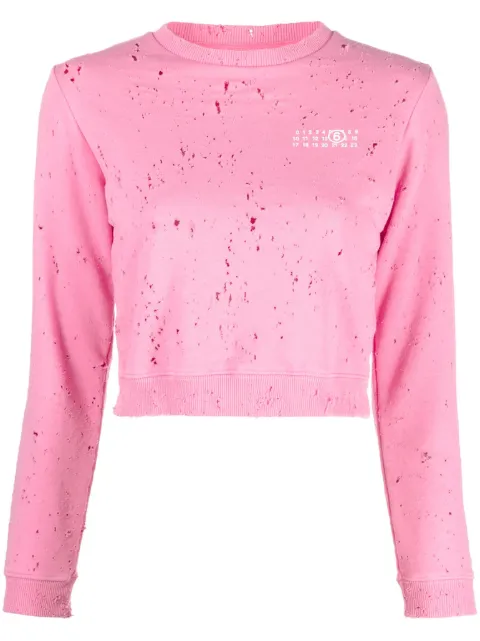 MM6 Maison Margiela distressed logo-print sweatshirt Pink S62GU0097S25454
