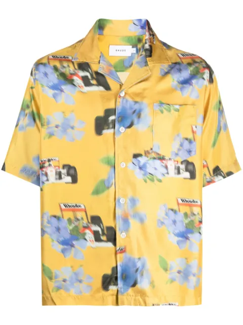 RHUDE floral-print silk shirt Yellow RHPS23SR08092196