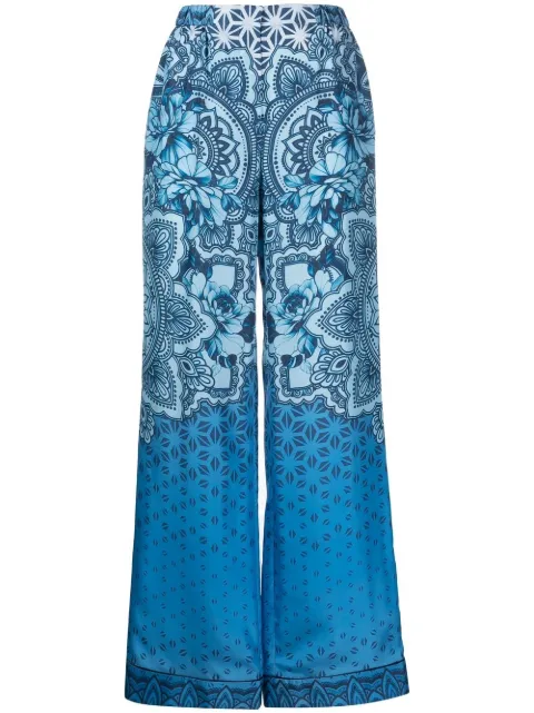 Alberta Ferretti silk graphic-print wide-leg trousers Blue AEF231U03281643