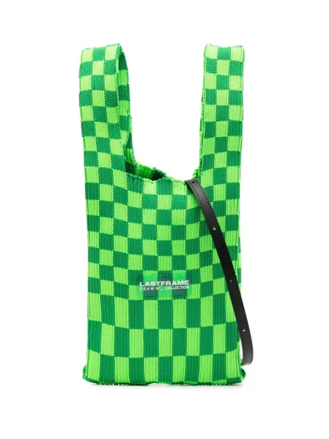 LASTFRAME Ichimatsu check-pattern tote bag Green L23213