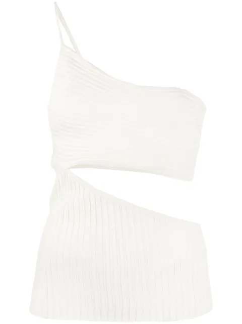 ANDREĀDAMO one-shoulder cut-out ribbed top White ADFW22TO1277