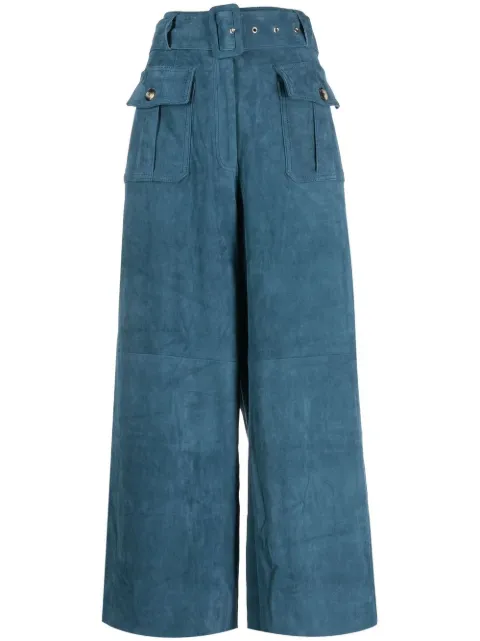PAULA wide-leg suede trousers Blue TOPAZ